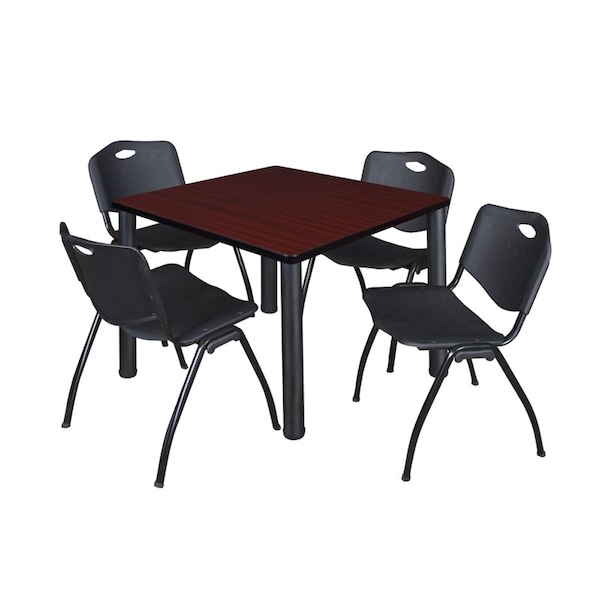 Kee Kee Square Table & Chair Set, 36 W, 36 L, 29 H, Wood, Metal, Plastic Top TB3636MHBPBK47BK - main